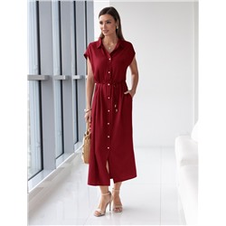 Длинное платье-рубашка с поясом и разрезами изо льна с вискозой