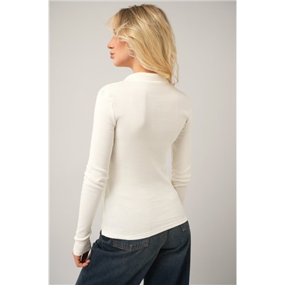 Женский лонгслив-поло в рубчик Happyfox