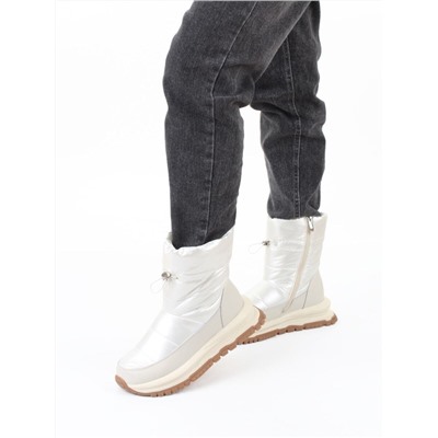 02-WA010-3M LT. BEIGE Сапоги "Дутики" зимние женские (натуральная кожа, курточная ткань, 100% шерсть)