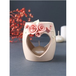 Аромалампа для эфирных масел «Сердце с розами», керамика, бежевая, 8×8×9 см