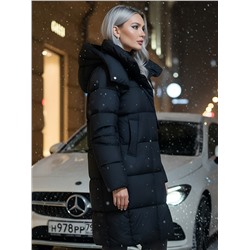 Пальто зимнее утепленное с капюшоном женское черного цвета 7700Ch