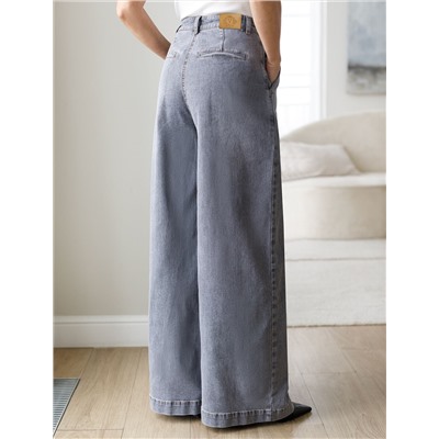 Широкие джинсы с защипами из эластичного денима  средней плотности