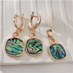 Комплект ювелирной бижутерии коллекция "Дубай" серьги и кулон, покрытие позолота, вставка: перламутр, арт.414.752