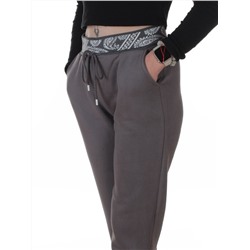 2611 GRAY Штаны утепленные спортивные женские (85% хлопок, 10% полиэстер, 5% спандекс)