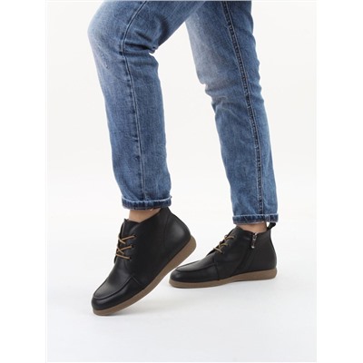 01-S77-98 BLACK Ботинки демисезонные женские (натуральная кожа, байка)