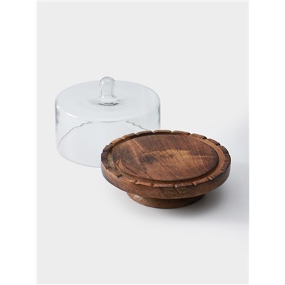 Клош стеклянный, 22×22×20 см, дерево