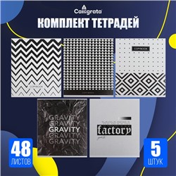 Комплект тетрадей из 5 штук, 48 листов в клетку Calligrata «Ч/Б. Геометрия», обложка мелованный картон, блок офсет