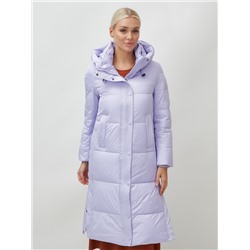 Пальто утепленное стеганное зимнее с капюшоном женское фиолетового цвета 9601F