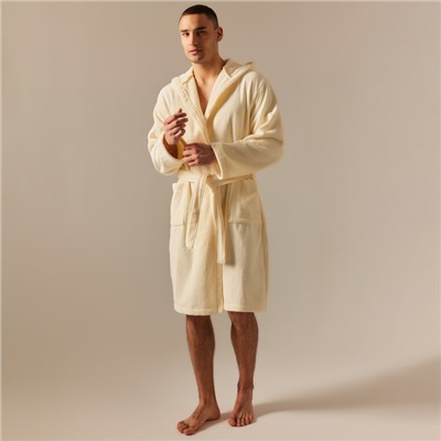 Халат махровый с капюшоном мужской SL HOME: Basic «Айвори», размер XL, хлопок 100%, молочный