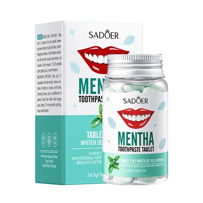 ЗУБНАЯ ПАСТА В ТАБЛЕТКАХ БЕЗ ПРИМЕНЕНИЯ ЗУБНОЙ ЩЕТКИ SADOER MENTHA