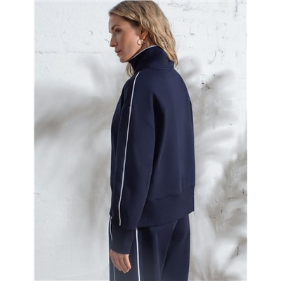 Джемпер с воротом на молнии и лампасами из футера двухнитки с эластаном