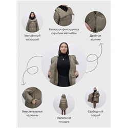 Куртка зимняя женская с большим капюшоном модная коричневого цвета 7739K