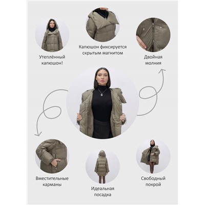Куртка зимняя женская с большим капюшоном модная коричневого цвета 7739K