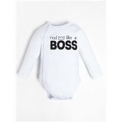 Боди детское с длинным рукавом Крошка Я "Little Boss", рост 86-92 см, цвет белый