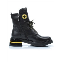 01-P514-3 BLACK/YELLOW Ботинки демисезонные женские (натуральная кожа, байка)