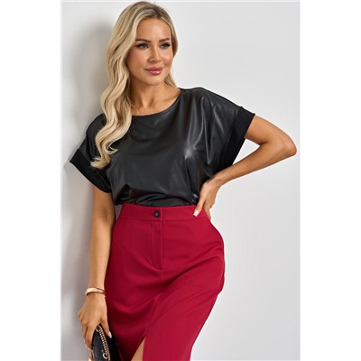 Блузка чёрная из искусственной кожи