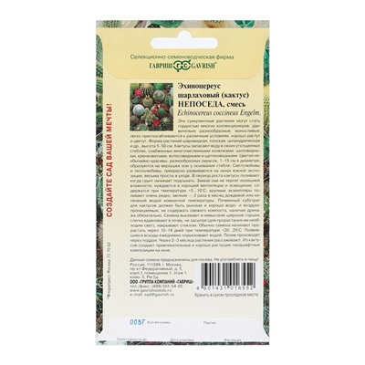 Семена комнатных цветов Эхиноцереус шарлаховый (Кактус) «Непоседа», 0.05 г, «Гавриш»