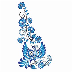 Термотрансфер «Гжель птица», уголок справа, 15×30 см, набор 10 шт.