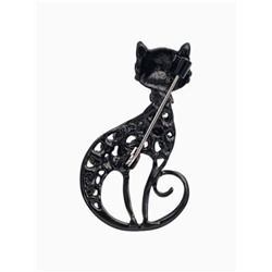 Брошь «Кошка» грациозная, цвет чёрный