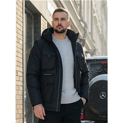 Куртка - жилетка трансформер 2 в 1 мужская зимняя черного цвета 2409Ch