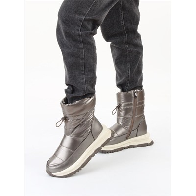 02-WA010-2M GRAY/BRONZE Сапоги "Дутики" зимние женские (натуральная кожа, курточная ткань, 100% шерсть)