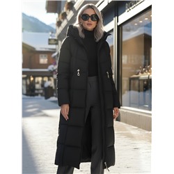 Пальто зимнее утепленное с капюшоном женское черного цвета 7729Ch
