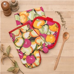 Кух.набор3пр.Доляна Яблочки прихв.15x15см рукав.23х15см фарт.48*68см 100% пэ