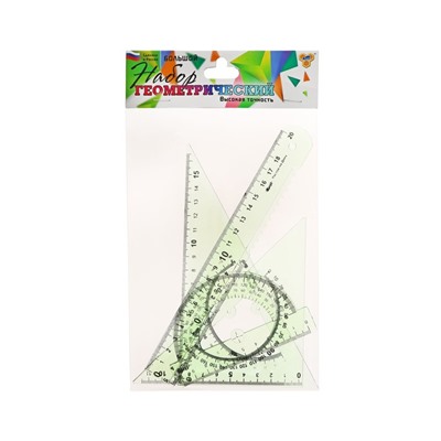 Набор чертёжный Calligrata, 4 предмета (линейка 20 см, 2 треугольника 30°/60°, 45°/45°, транспортир), МИКС