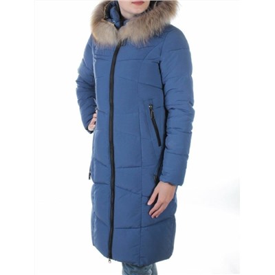 19-890 BLUE Пальто с мехом енота Kacuci