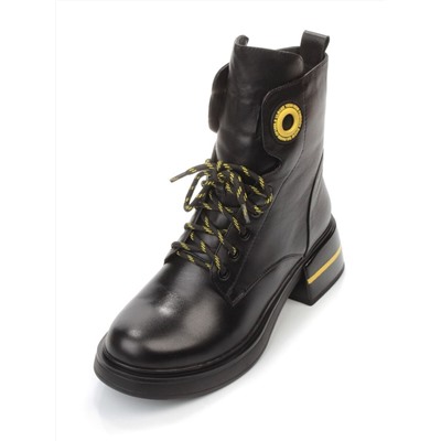 01-P514-3 BLACK/YELLOW Ботинки демисезонные женские (натуральная кожа, байка)