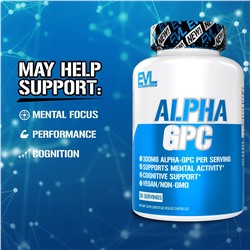 EVLution Nutrition, альфа-ГФХ, 600 мг, 60 растительных капсул (300 мг в 1 капсуле)