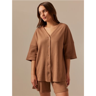 Пижама женская (рубашка, шорты) SL HOME Soft Home, кофейная