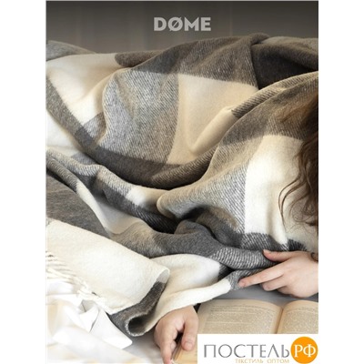 DOME ГОЛЬМ Плед сер.-бел. 140х200+10х2 см, 1 пр., 52% акрил, 48% шерсть, 350 г/м2