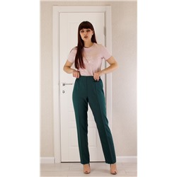 Женские летние брюки Классика резинка лён темно-зеленый