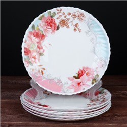Набор тарелок 6 штук 215 мм / LHP-85 (6801) Розы на голубом/ уп 8/