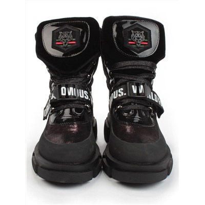 01-H016-362-Y197Q/Q28K GUN/BLACK Ботинки демисезонные женские (натуральная кожа, байка)