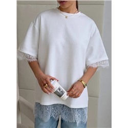 Футболка с кружевом OVER SIZE (хлопок)