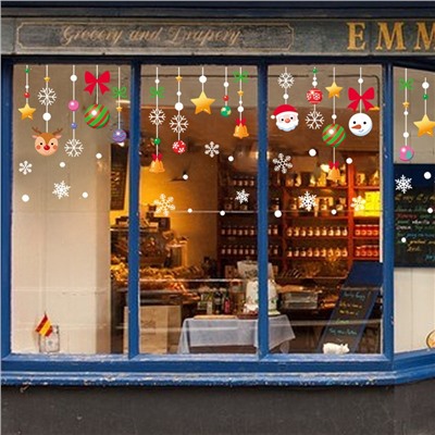 Наклейки на окна композиция "ГИРЛЯНДЫ" 113 элементов 4 листа 20*30 см. Многоразовые, Без клея (Статические) BQ085А