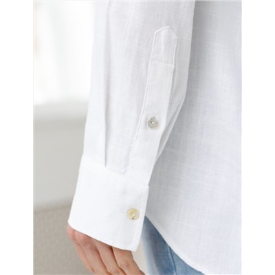 Свободная удлиненная блузка с карманом изо льна с вискозой