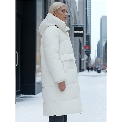 Куртка летучая мышь женская с капюшоном зимняя бежевого цвета 9621B