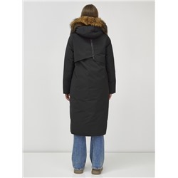 Пальто зимнее женское с мехом енот премиум класса черного цвета 3006_1Ch