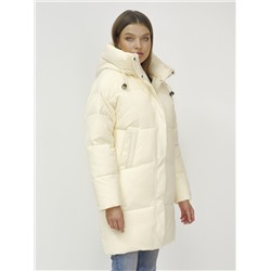Куртка зимняя женская с капюшоном удлиненная стеганная светло-бежевого цвета 9637SB