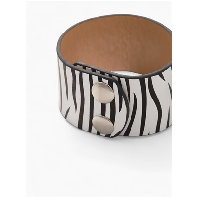 Браслет манжета «Сафари. Зебра», кожа, широкий, чёрно-белый, 23.5 см