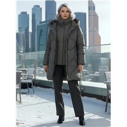 Пальто двубортная зимнее утепленное женское зеленого цвета 7732Z