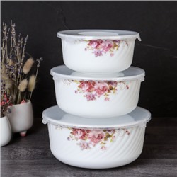 Салатник с крышкой 3 предмета / GRAY-HDW3B (7065) /уп 12/ Розовая композиция