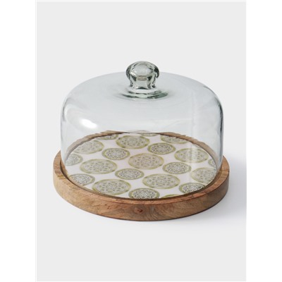 Клош стеклянный, 24×24×18.5 см, дерево
