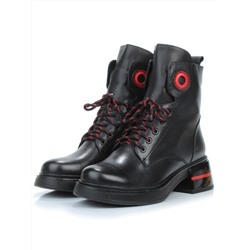 01-P514-1 BLACK/RED Ботинки демисезонные женские (натуральная кожа, байка)