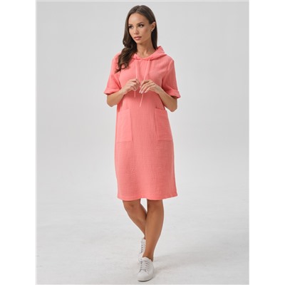 Платье коралловое с капюшоном
