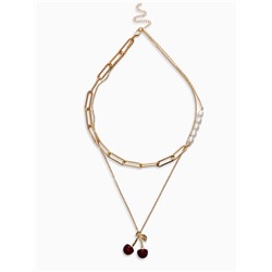 Кулон на цепочке 2 яруса «Вишня», 40 и 50 см, бордовый в золоте