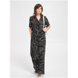 Блуза чёрная из вискозы с принтом